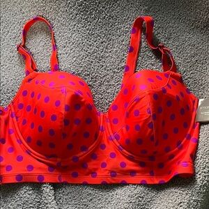 Smart & Sexy Vibrant Red Bikini Top with Purple Dots